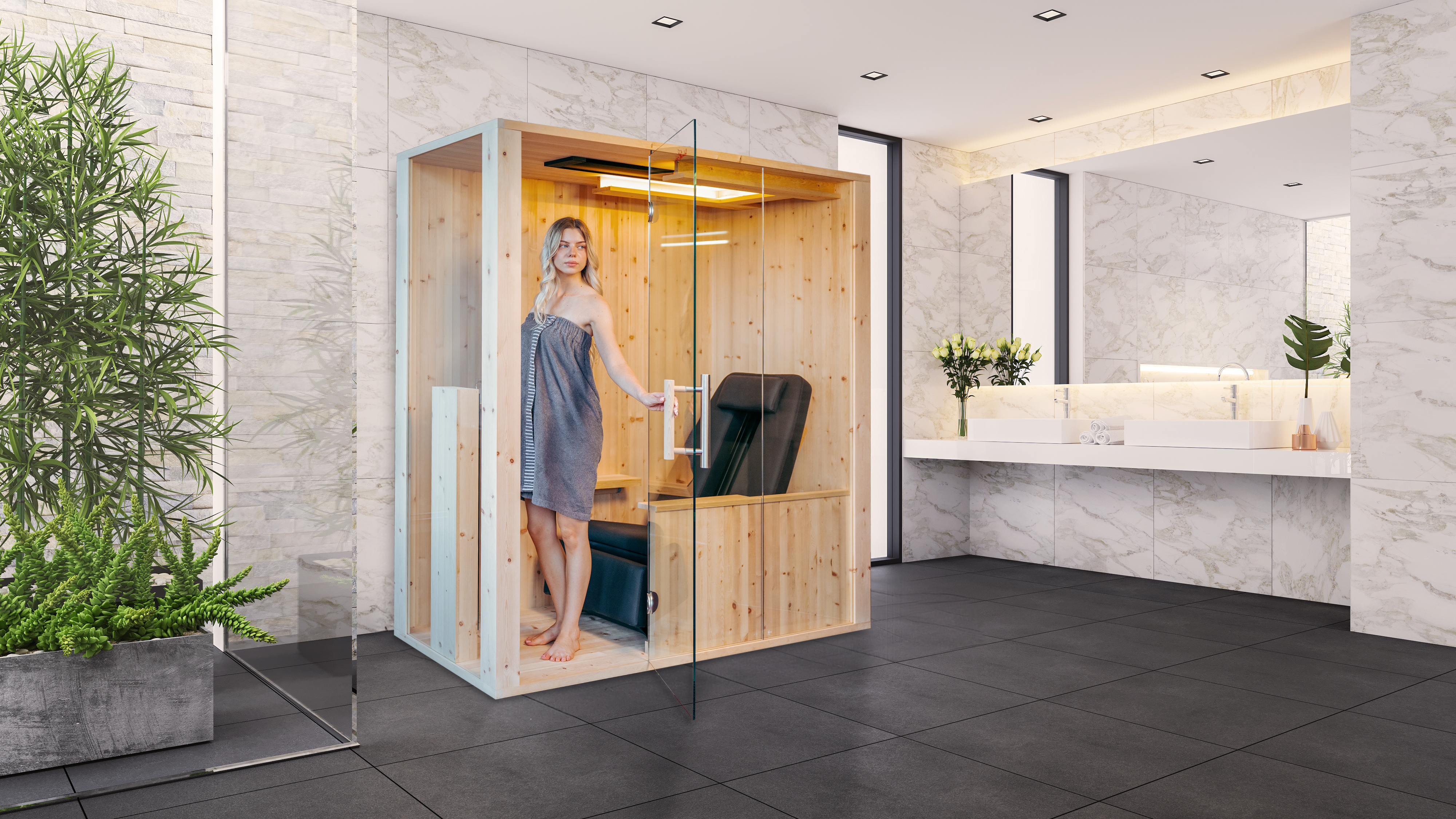 Infrarotkabine aus Zirbenholz Modell AURA 1 Relax